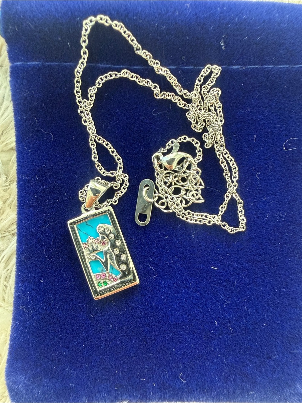 Tarot Card Turquoise “ Empress “ Pendant Necklace - Stainess Steel